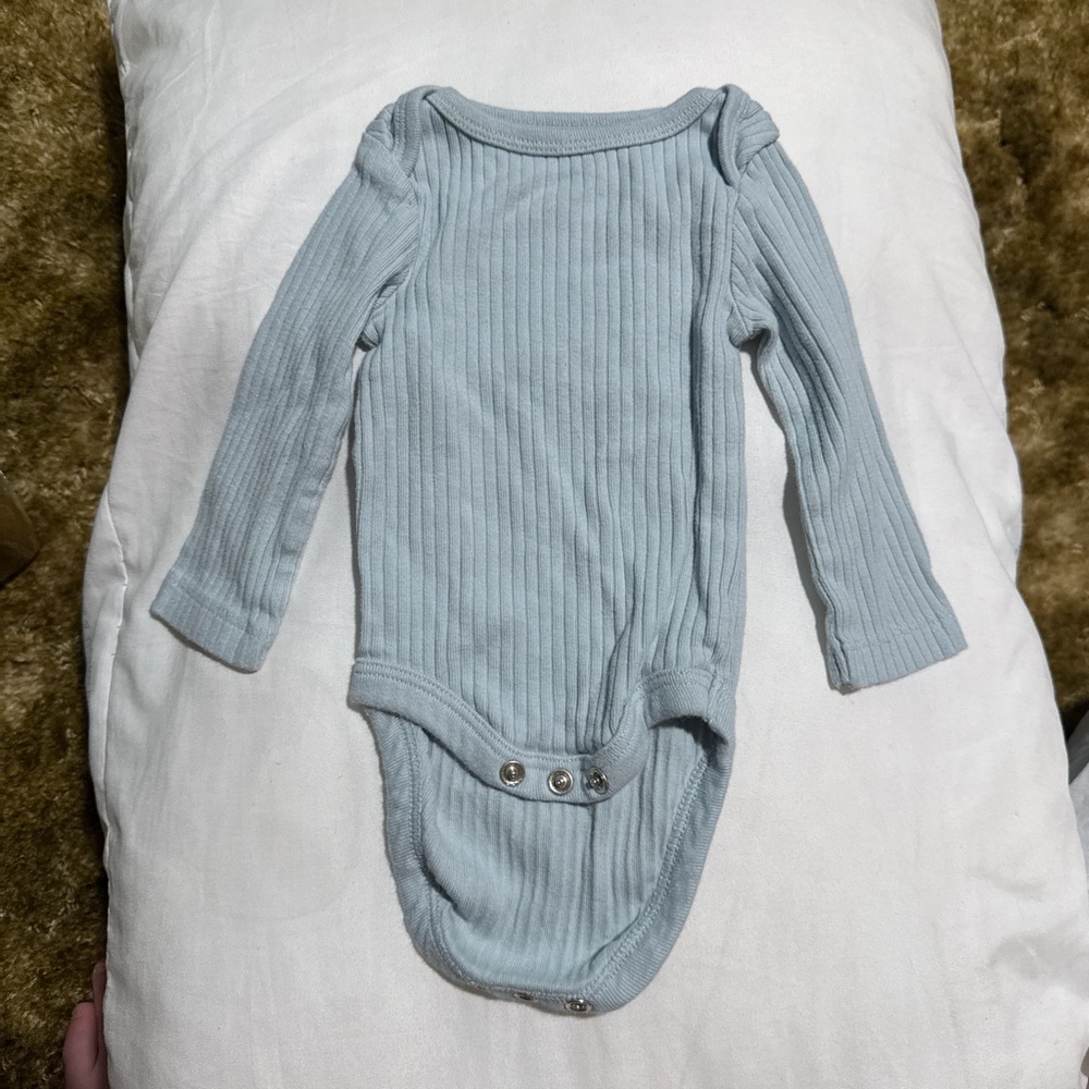 Ribbed Long Sleeve Baby Onesie - Blue